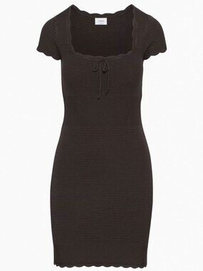 Aritiza Wilfred Reception Mini Dress Pointelle Knit Rich Mocha Brown Size Small